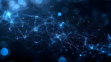 Fototapete - Complex Intelligence System with Glowing Neural Network of Blue Lights and Intricate Connections Symbolizing Data Processing and Machine Learning in a Modern Futuristic Technology Background