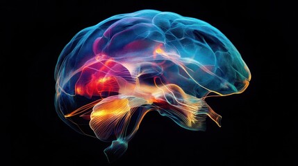 Poster - Brain depicted with dynamic lighting for modern aesthetics on solid white background, single object