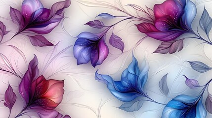 Aufkleber - Stunning seamless floral pattern with abstract purple and blue magical flowers designed with delicate petals and glowing effects in an ethereal background