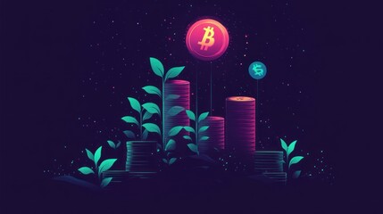 Poster - Digital coin growth with futuristic aesthetics.
