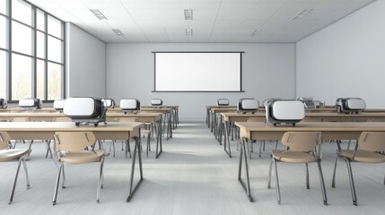 Poster - Education integrated with immersive virtual reality experiences on solid white background, single object