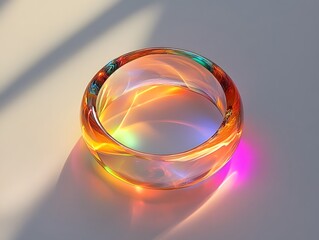 Sticker - a glass ring on a minimal white background with rainbow prism effect