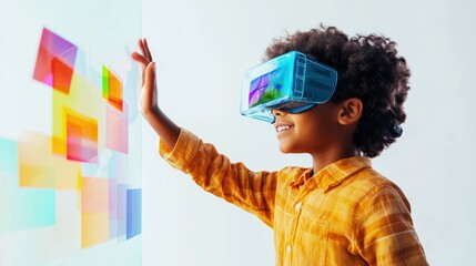 Poster - Interactive education using advanced technology tools for engagement on solid white background, single object