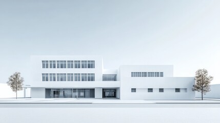 Aufkleber - Minimalist hospital architecture emphasizing clean lines and function on solid white background, single object