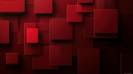Wall Mural - A dark red geometric background dominated by bold squares and rectangles arranged asymmetrically. The subtle gradient shading within each shape creates a layered and three-dimensional effect.