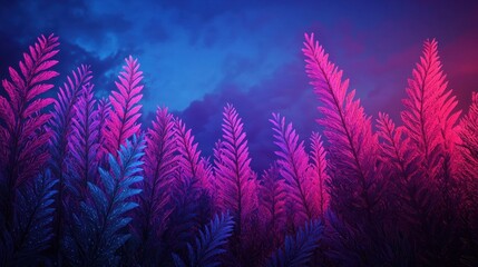 Poster - Neon Plants at Twilight Vibrant Floral Fantasy