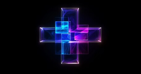 Wall Mural - Glowing neon cross formed by translucent cubes.