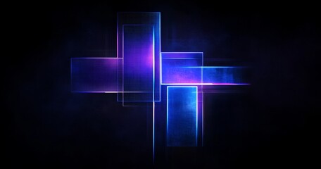 Poster - Abstract neon glowing geometric shapes on dark background.