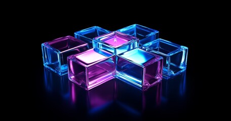 Fototapete - glowing neon cubes cross pattern.