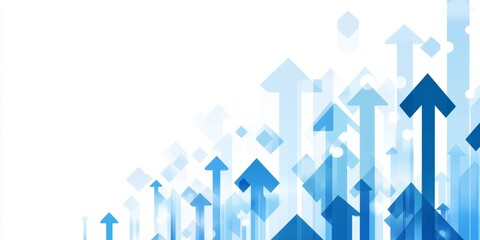 Poster - Abstract blue arrows pointing upward on white background.