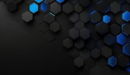 Leinwandbilder - Abstract dark hexagon background with glowing blue accents.