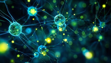 Poster - Microscopic view of interconnected neurons, glowing synapses.