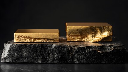 Poster - Gold geometric shapes on a black rock base