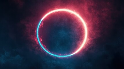 Wall Mural - Neon Circle Glowing Red Blue Cosmic Nebula Background