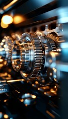 Poster - industrial strength and precision intricate interlocking gears of modern machinery in motion