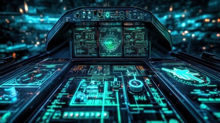 Poster - Futuristic Aircraft Cockpit: A Digital Flight Deck