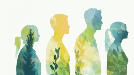 Poster - Abstract silhouettes of people in nature symbolizing struggles for growth calm environment artistic viewpoint