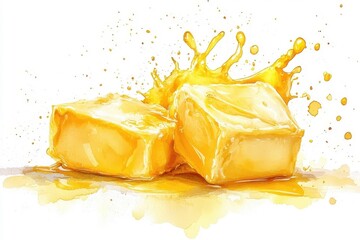 Wall Mural - Watercolor splash of butter, isolated on a white background.