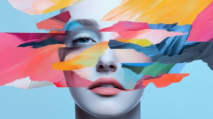 Poster - Digital art fusion human emotion and ai consciousness explored in colorful portraiture studio creative perspective