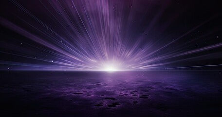 Wall Mural - A vibrant cosmic scene with radiant light beams emerging from a dark horizon.