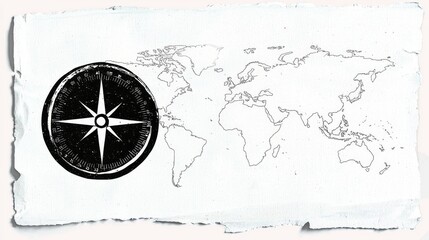  Antique Compass on Vintage World Map Background - Exploration and Navigation Theme