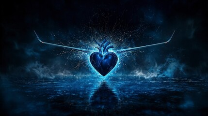 Poster - Emotional blue plane vibrates softly in mystical environment abstract graphic art enigmatic viewpoint