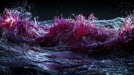 Aufkleber - Vibrant purple-red ocean waves crash coastal scene nature photography dynamic environment close-up perspective