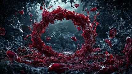 Aufkleber - Bloodred circular flow of liquid emotion dark cave setting visual art dramatic atmosphere close-up abstract concept