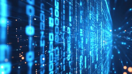 Digital data stream, flowing binary code, futuristic technology, abstract background, tech website