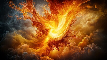 Aufkleber - Cyclone of orange and yellow whirls through the canvas art studio digital art abstract environment dynamic viewpoint