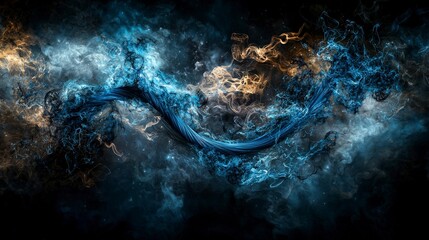Fototapete - dark blue curves flowing through ethereal space abstract art design dreamlike environment visual jou