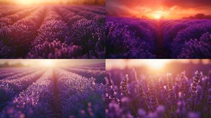 Wall Mural - Beautiful  scene of lavender field in sunset