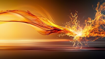 Poster - Flickering orange-yellow energy wave abstract art digital creation vibrant environment dynamic viewpoint