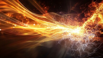 Aufkleber - Flickering energetic orange-yellow plane in abstract motion digital art vibrant environment dynamic concept
