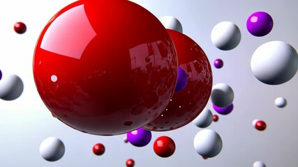 Poster - red ball surrounded by many other balls of different colors. concept of chaos and movement, with the