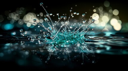 Fototapete - Dynamic water splash natural setting photographic art close-up view vibrant bluegreen drops nature's beauty