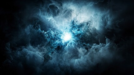 Aufkleber - Cobalt blue light burst illuminates dark clouds abstract art digital creation atmospheric view visual concept