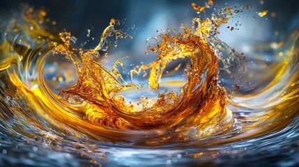 Poster - Swirling amber and yellow liquid motion abstract art digital creation studio environment close-up fluid dynamics