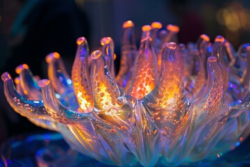 Poster - Glass sculpture resembling a bioluminescent sea creature emanating a warm, inviting glow
