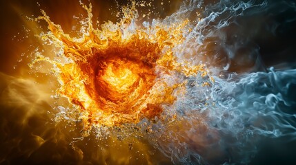 Poster - Vortex of fire and water swirls abstract art digital creation dramatic atmosphere close-up nature's fury and beauty