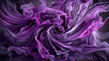 Fototapete - Violet swirls of fabric dance in motion abstract studio digital art elegant environment close-up view fluidity concept