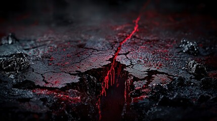 Leinwandbilder - Crimson fracture disrupts dark canvas abstract art studio dramatic close-up evoking emotion