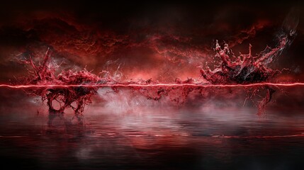 Aufkleber - Dynamic red line splits surreal canvas abstract art digital creation dark atmosphere close-up emotional expression