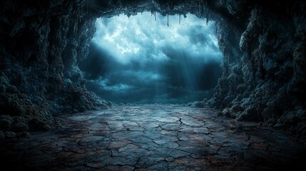 Poster - Mysterious void consuming whispers of chaos abyssal cave digital art dark atmosphere aesthetic perspective