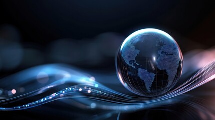 Fototapete - Digital Globe with Abstract Technology Lines Representing Connectivity and Global Network in a Futuristic Blue Background