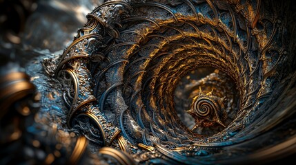 Poster - Intense bronze and gold vortex swirling in abstract art digital creation vibrant colors close-up innovative concept