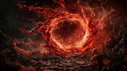 Poster - Vortex of red-orange hues swirling abstract art digital creation dark environment close-up emotional impact