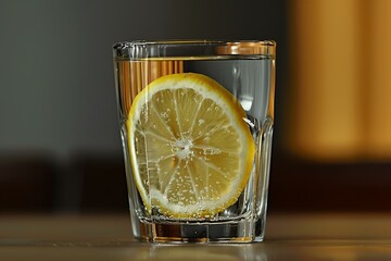 Poster - refreshing sparkling water with a slice of lemon in a glass, perfect for a healthy and thirst quench