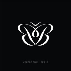 Poster - initial letter monogram BB butterfly ambigram aesthetic logo