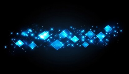 Poster - Glowing blue diamonds and sparkles on black background.